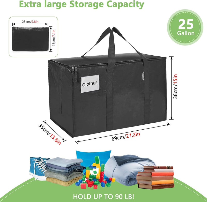 6-Pack Large Moving Storage Bags with Zippers and Handles, Black - alternate angle