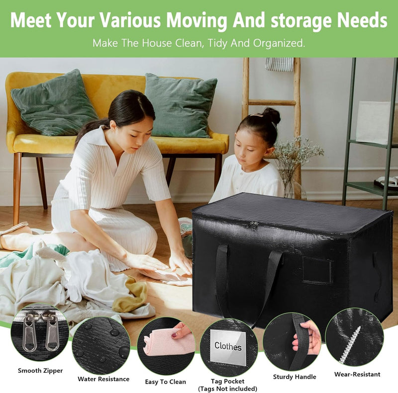 6-Pack Large Moving Storage Bags with Zippers and Handles, Black - additional product view