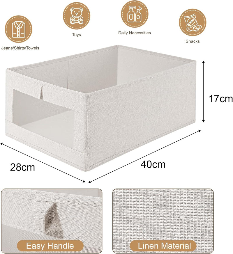 6 Pack Fabric Storage Bins with Clear Window for Organising, Grey - detail view