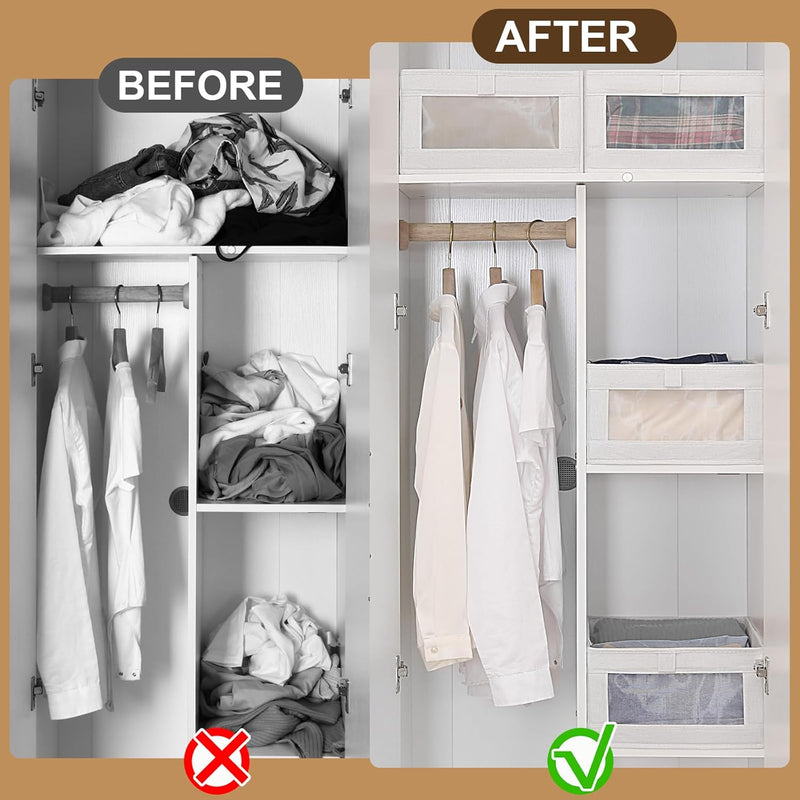 6 Pack Fabric Storage Bins with Clear Window for Organising, Grey - size and scale view