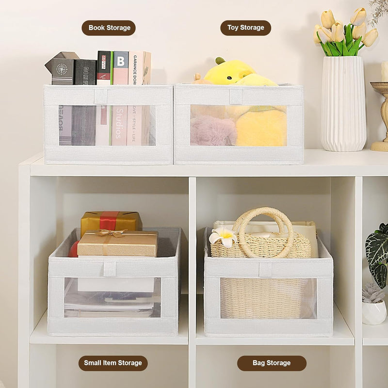 6 Pack Fabric Storage Bins with Clear Window for Organising