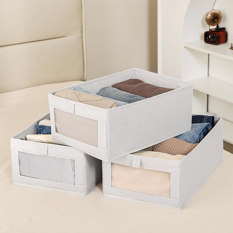 6 Pack Fabric Storage Bins with Clear Window for Organising