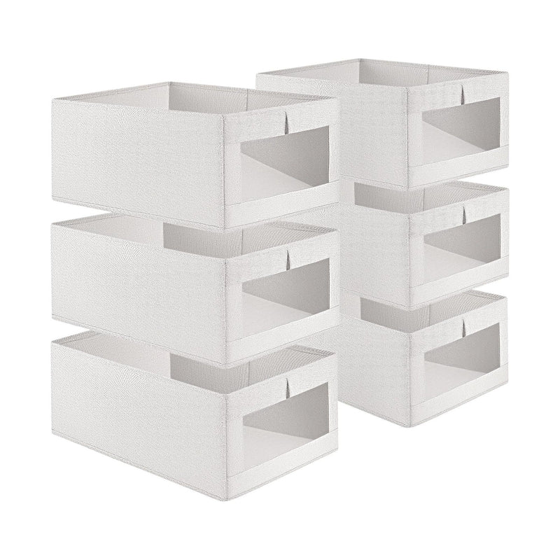 6 Pack Fabric Storage Bins with Clear Window for Organising, Grey - main product image