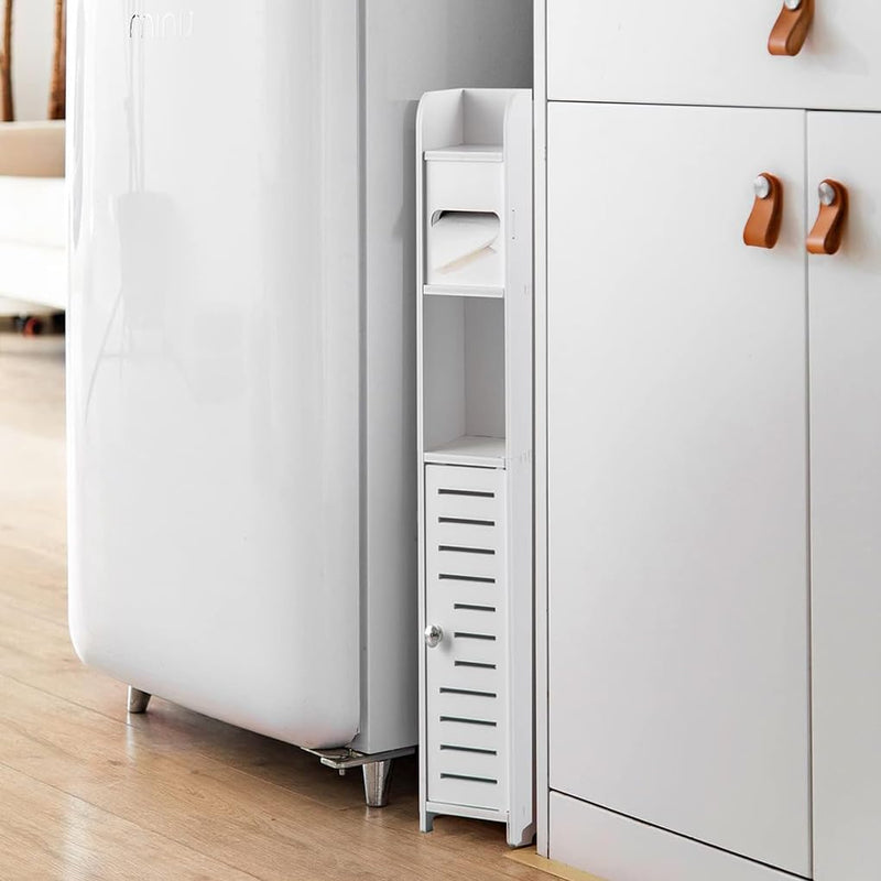 Slim Bathroom Cabinet with Toilet Paper Holder for Laundry Room, White - additional product view