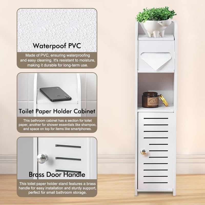Slim Bathroom Cabinet with Toilet Paper Holder for Laundry Room