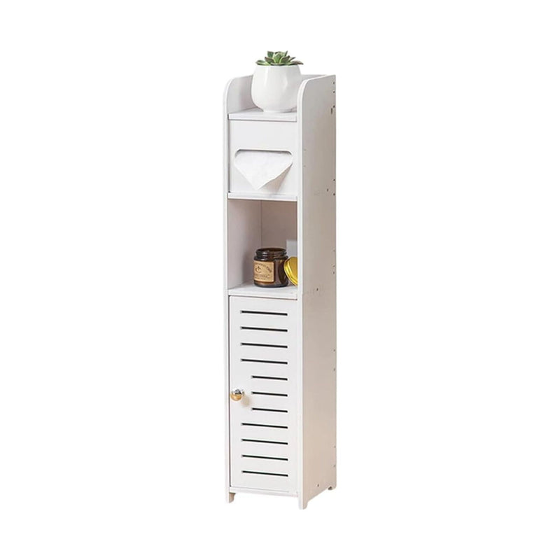 Slim Bathroom Cabinet with Toilet Paper Holder for Laundry Room, White - main product image