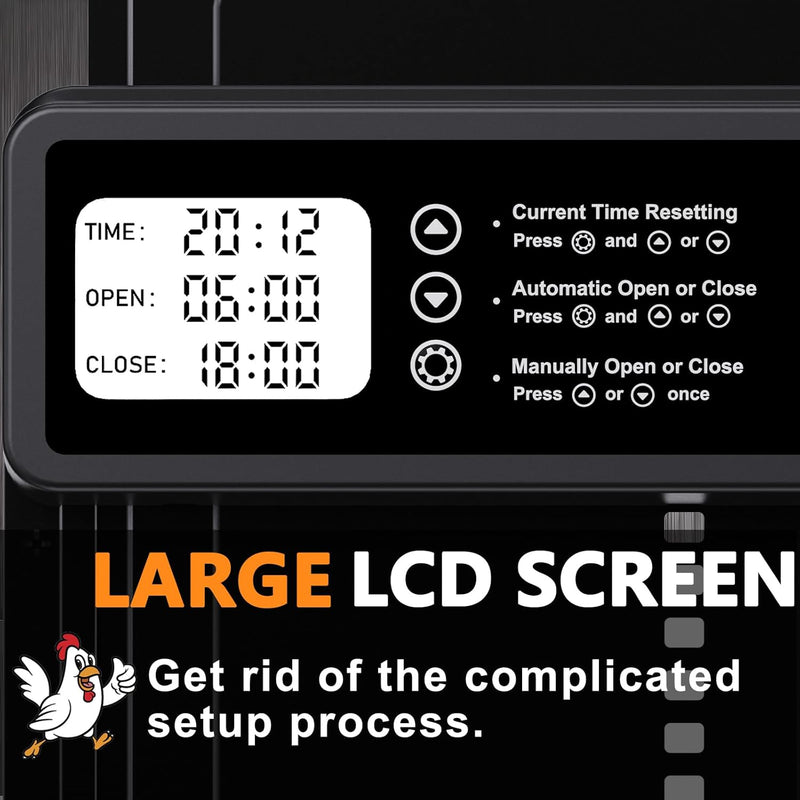 Automatic Chicken Coop Door Opener with Timer Control and Digital Accessories - Black - detail view