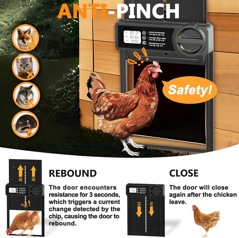 Automatic Chicken Coop Door Opener with Timer Control and Digital Accessories - Black - size and scale view