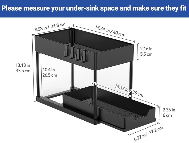 2 Pack Under Sink Organiser 2 Tier Sliding Drawer Storage