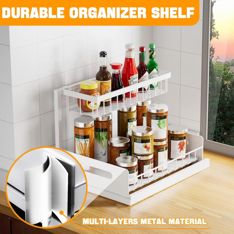 2 Tier Under Sink Organiser with Sliding Drawers - White