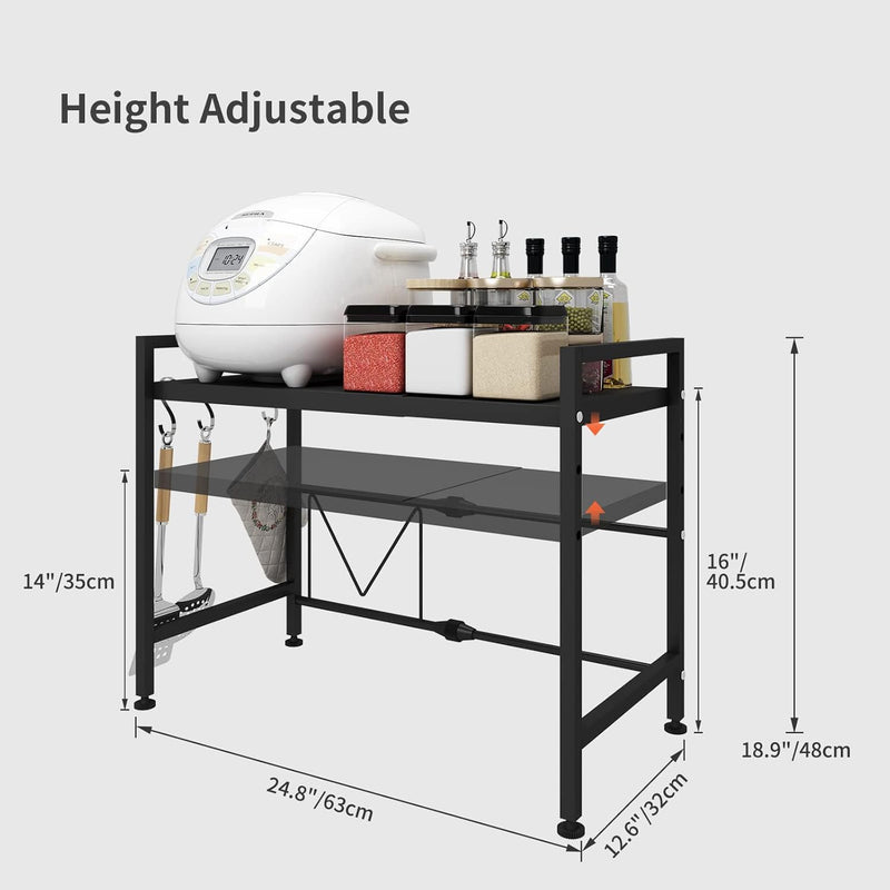 2-Tier Microwave Oven Rack Adjustable Metal Shelf Stand, White - detail view