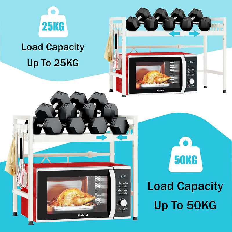2-Tier Microwave Oven Rack Adjustable Metal Shelf Stand, White - additional product view