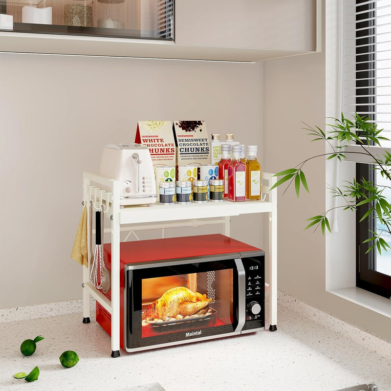 2-Tier Microwave Oven Rack Adjustable Metal Shelf Stand