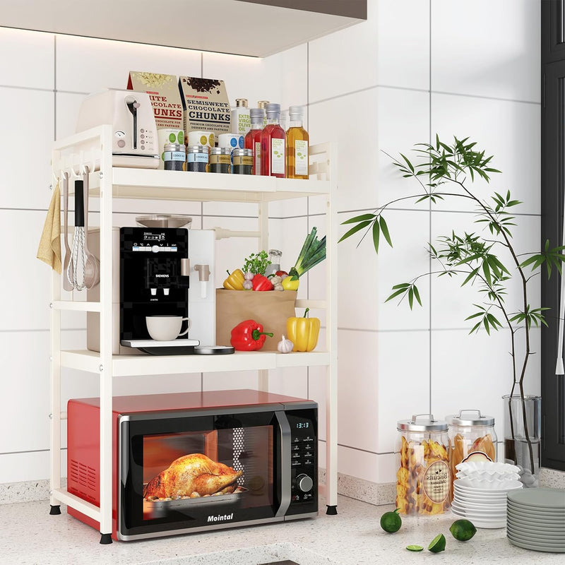 3-Tier Microwave Oven Rack Adjustable Metal Shelf Stand, White - alternate angle