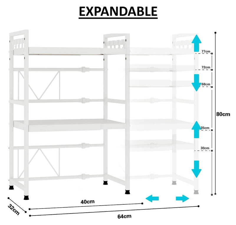 3-Tier Microwave Oven Rack Adjustable Metal Shelf Stand, White - detail view