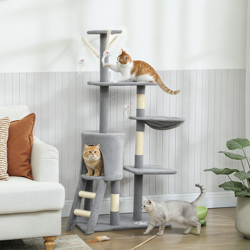 134cm Cat Tree for Indoor Cats with Hammock & Scratching Posts, Grey - alternate angle