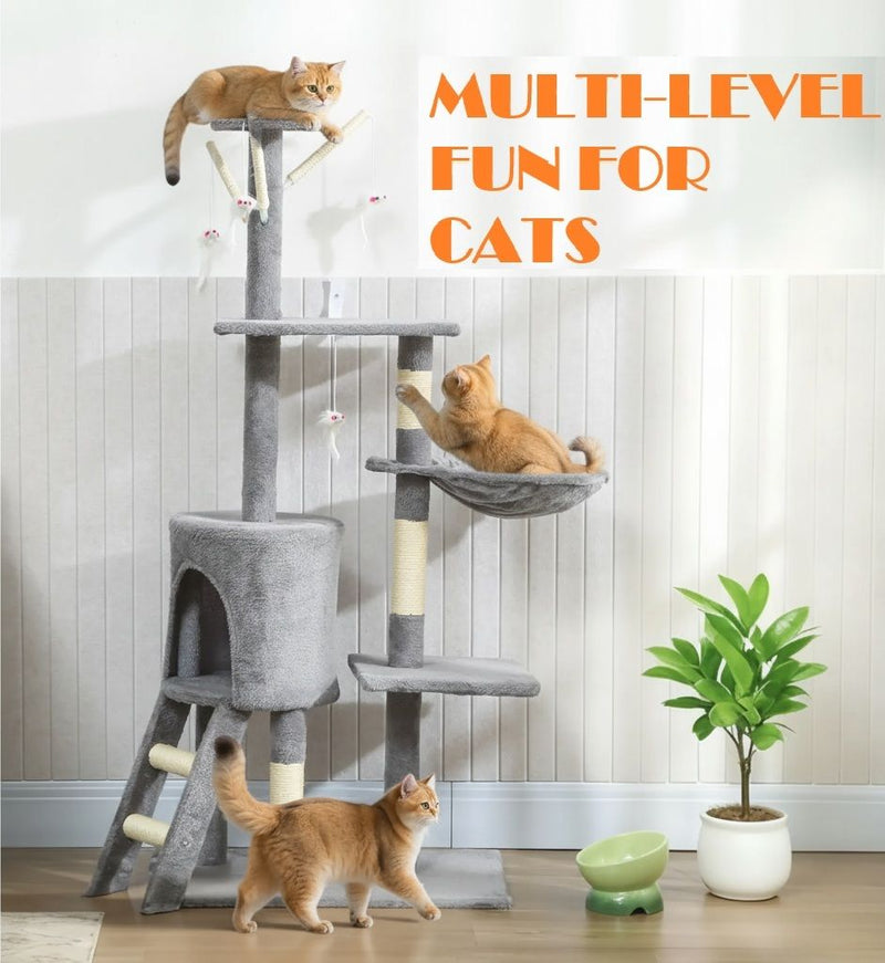 134cm Cat Tree for Indoor Cats with Hammock & Scratching Posts, Grey - additional product view