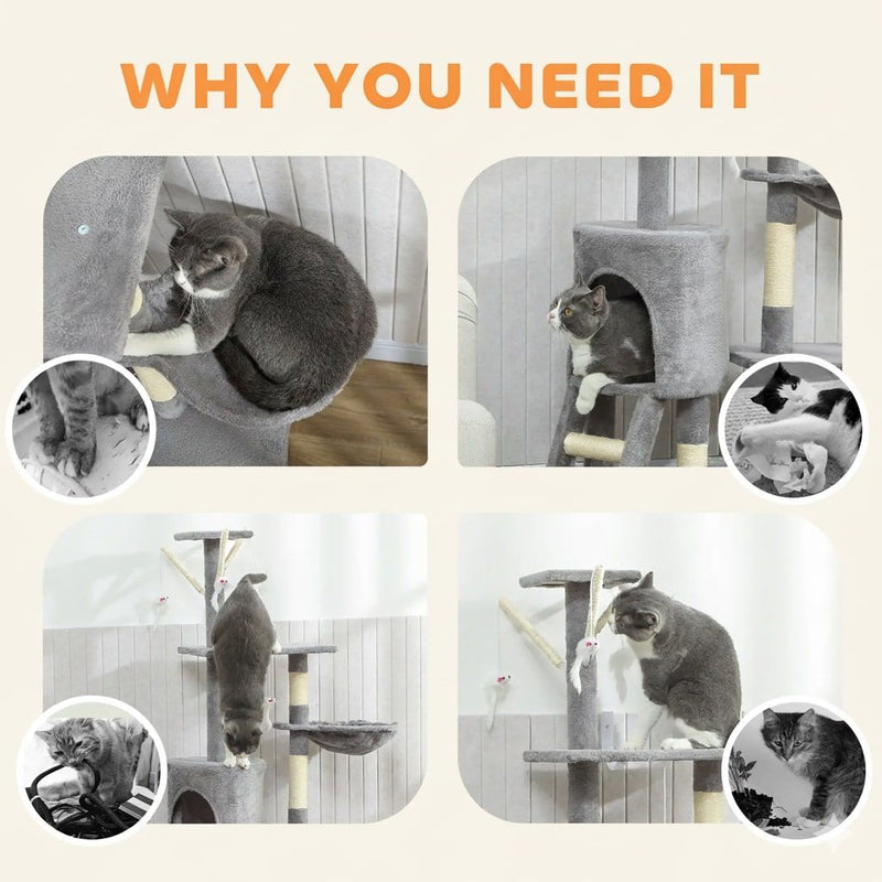 134cm Cat Tree for Indoor Cats with Hammock & Scratching Posts