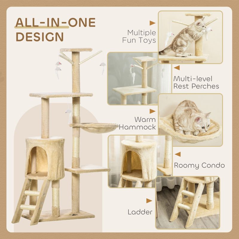 134cm Cat Tree for Indoor Cats with Hammock & Scratching Posts