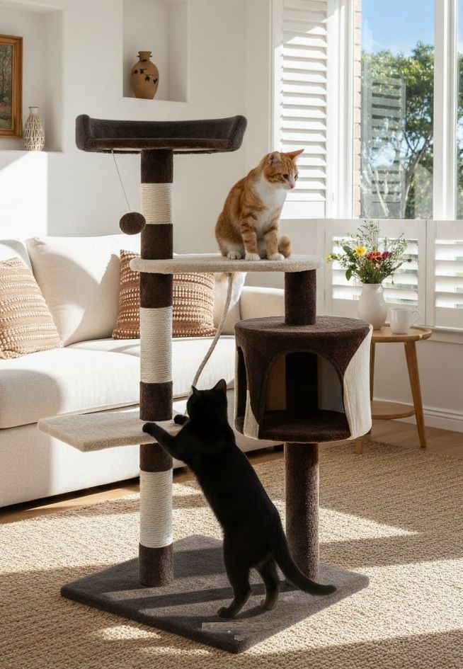 140cm Cat Tree for Indoor Cats with Plush Perch and Scratching Posts, Grey - alternate angle