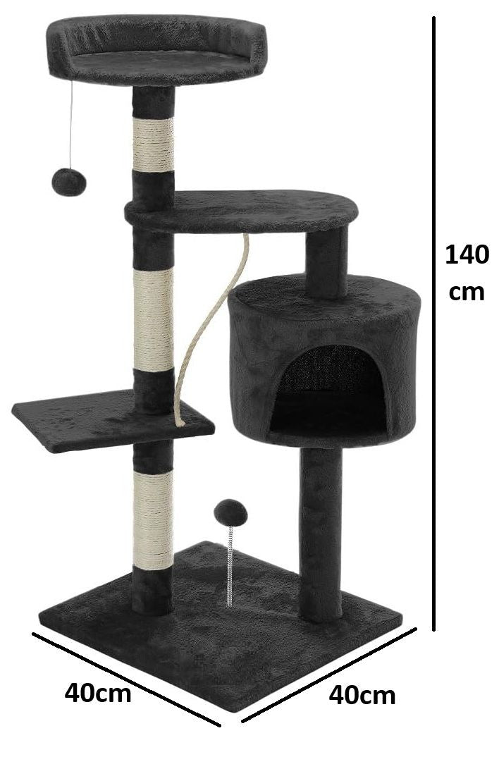 140cm Cat Tree for Indoor Cats with Plush Perch and Scratching Posts, Grey - detail view
