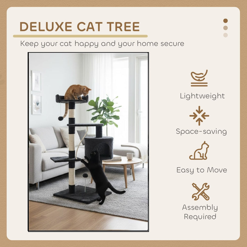140cm Cat Tree for Indoor Cats with Plush Perch and Scratching Posts, Grey - size and scale view