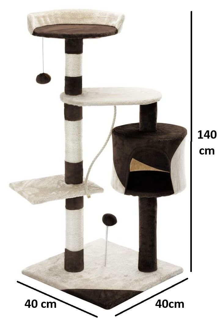 140cm Cat Tree for Indoor Cats with Plush Perch and Scratching Posts, Beige - detail view