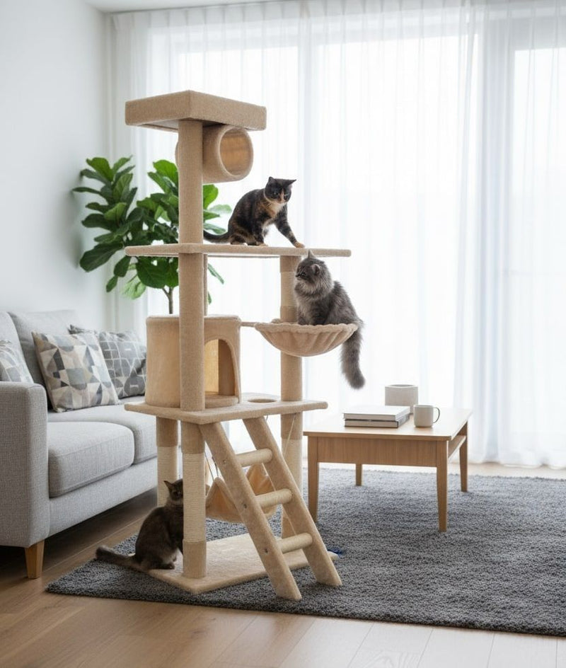 141cm Cat Tree Tower for Indoor Cats with Hammock and Condo, Beige - alternate angle