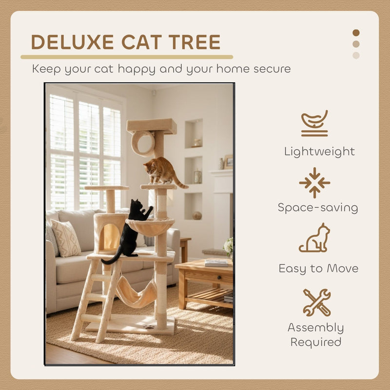 141cm Cat Tree Tower for Indoor Cats with Hammock and Condo, Beige - size and scale view