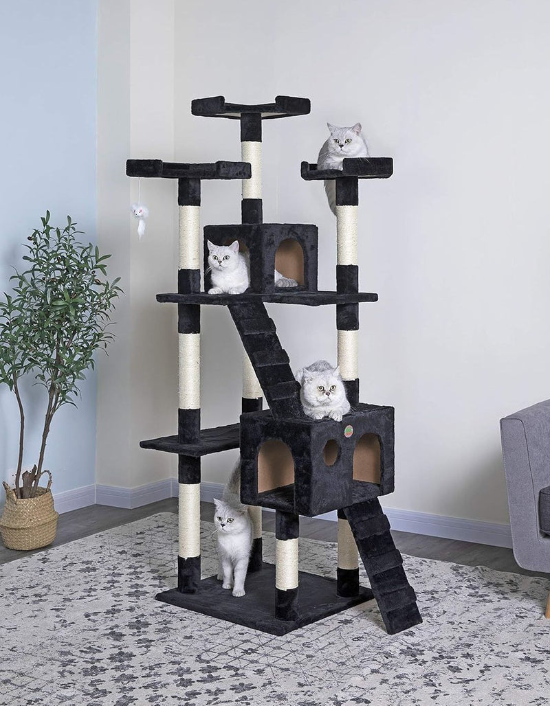 170cm Cat Tree Tower for Indoor Cats with Dual Condos & Plush Perches, Black - alternate angle