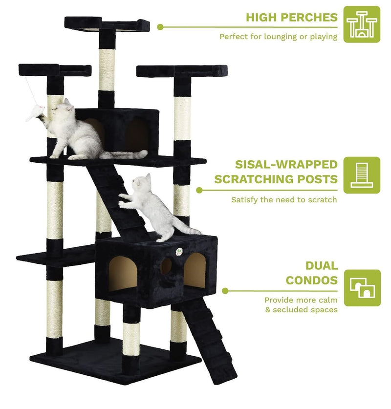 170cm Cat Tree Tower for Indoor Cats with Dual Condos & Plush Perches, Black - additional product view