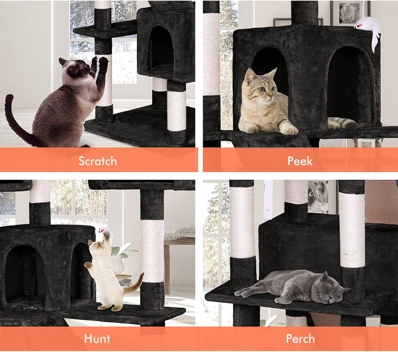 170cm Cat Tree Tower for Indoor Cats with Dual Condos & Plush Perches