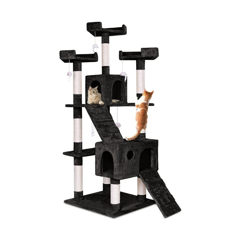 170cm Cat Tree Tower for Indoor Cats with Dual Condos & Plush Perches, Black - main product image