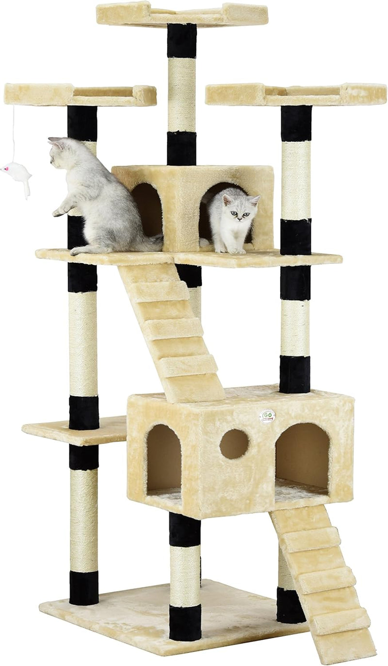 170cm Cat Tree Tower for Indoor Cats with Dual Condos & Plush Perches, Beige - main product image