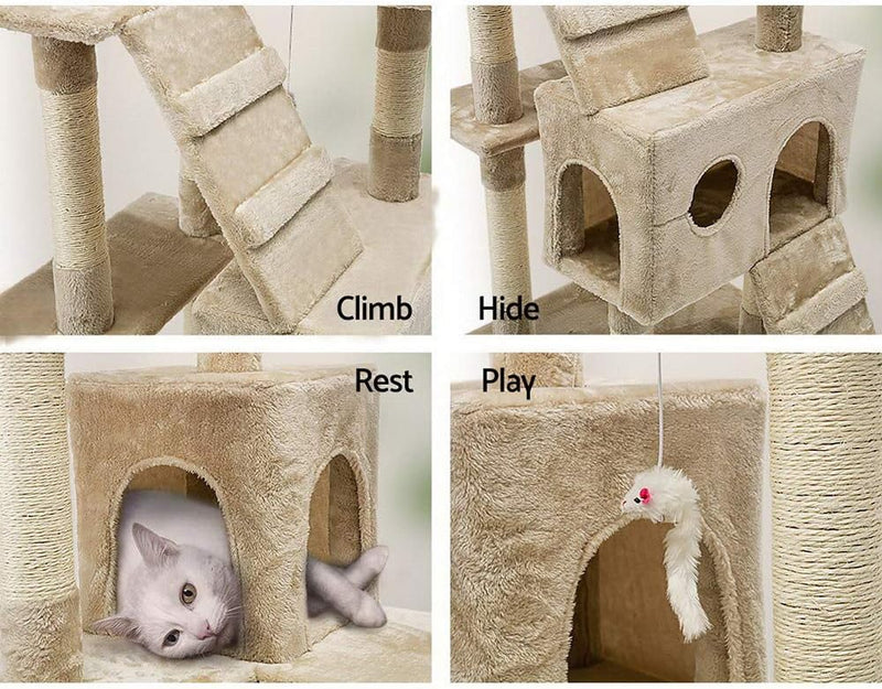 170cm Cat Tree Tower for Indoor Cats with Dual Condos & Plush Perches