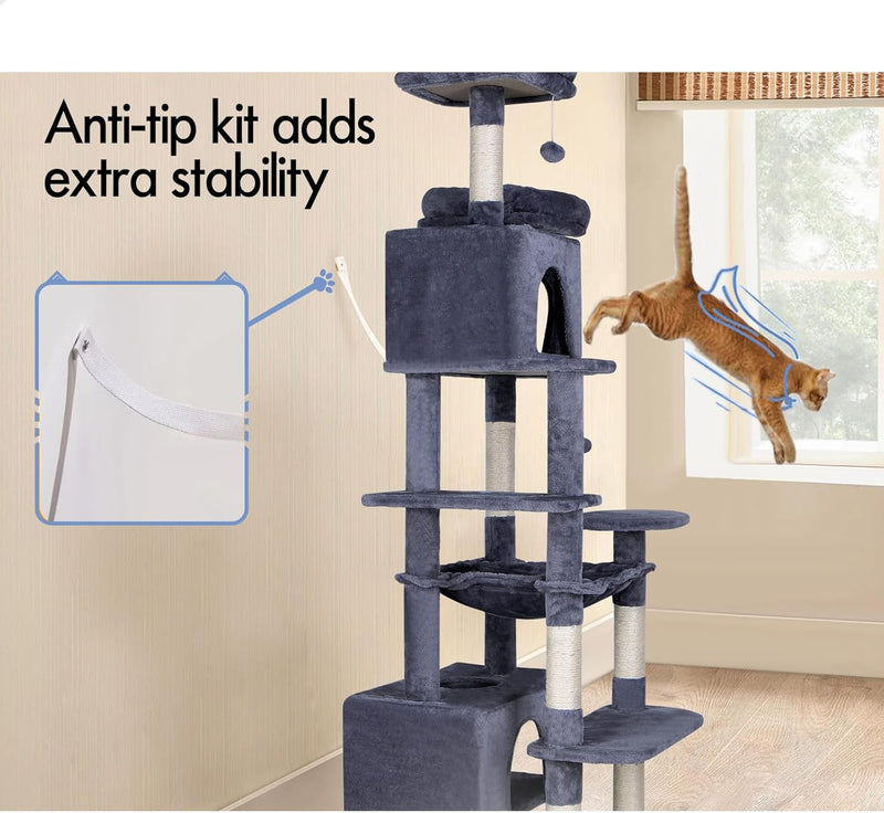 180cm Cat Tree Tower for Indoor Cats with Plush Perches & Dual Condos