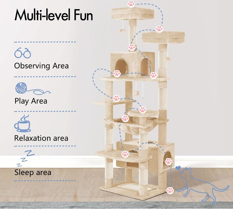 180cm Cat Tree Tower for Indoor Cats with Plush Perches & Dual Condos, Beige - additional product view