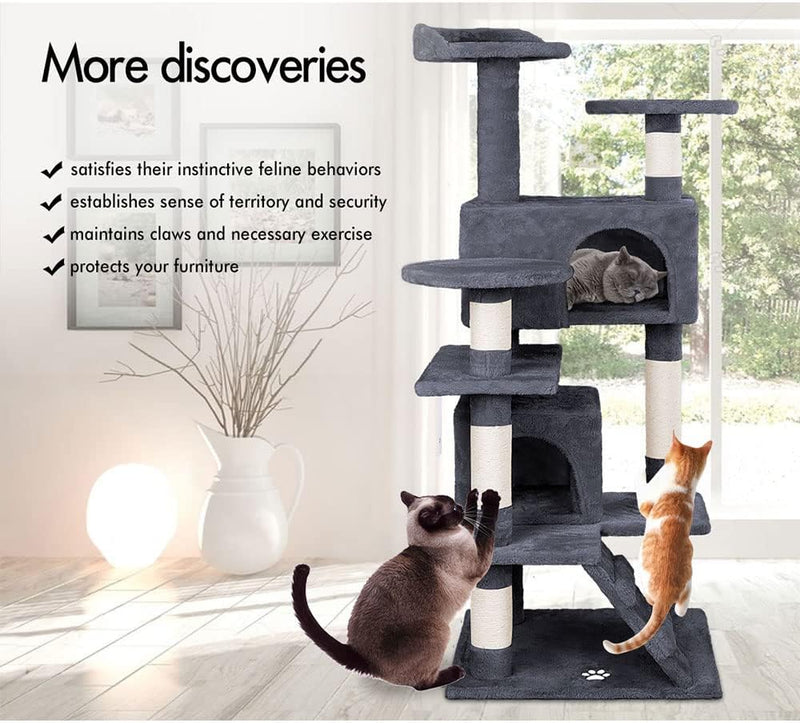 Indoor Cat Tree Tower with Plush Perches and Dual Condos, Grey - additional product view