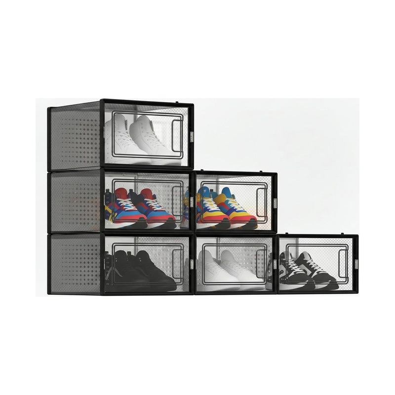 6-Pack Shoe Storage Boxes Clear Stackable, Black - main product image