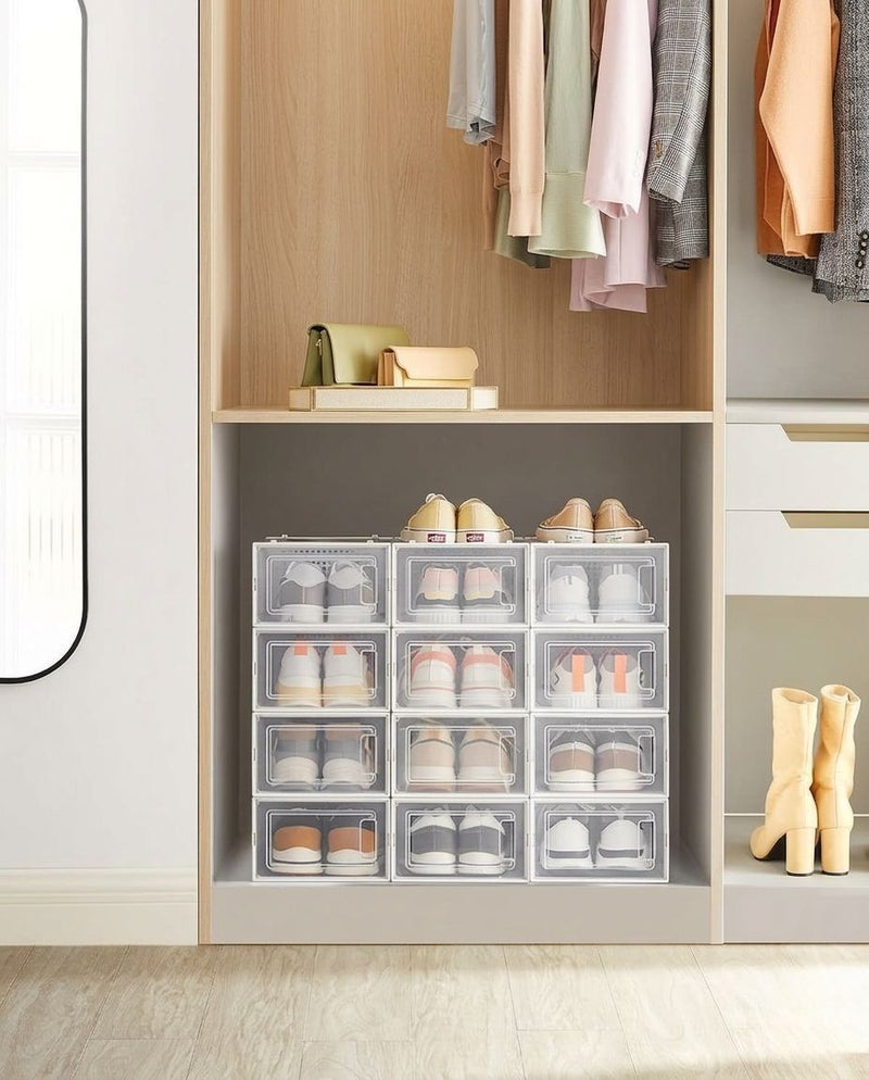 6-Pack Shoe Storage Boxes Clear Stackable, White - alternate angle