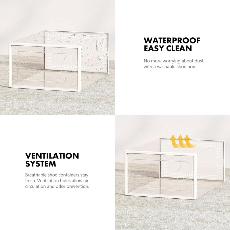 6-Pack Shoe Storage Boxes Clear Stackable, White - additional product view