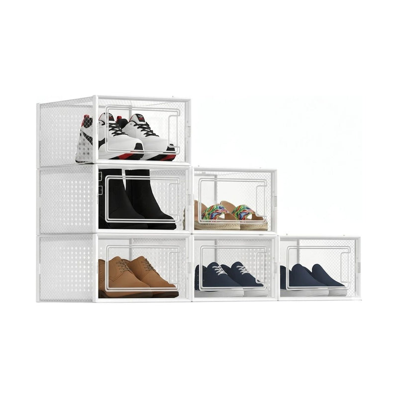 6-Pack Shoe Storage Boxes Clear Stackable, White - main product image