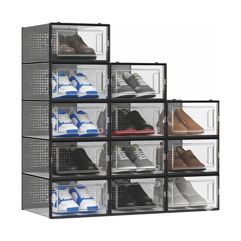 12-Pack Clear Shoe Storage Boxes, Stackable, Black - main product image