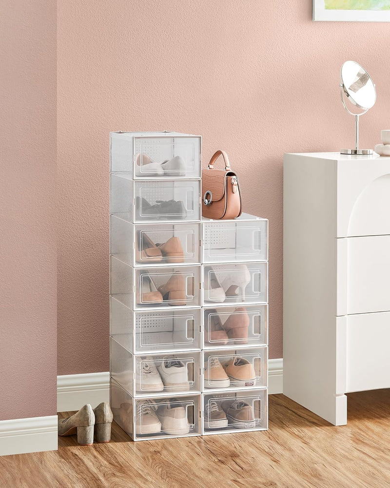12-Pack Clear Shoe Storage Boxes, Stackable, White - alternate angle