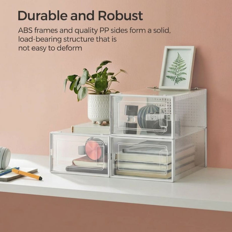 12-Pack Large Clear Stackable Shoe Storage Boxes White