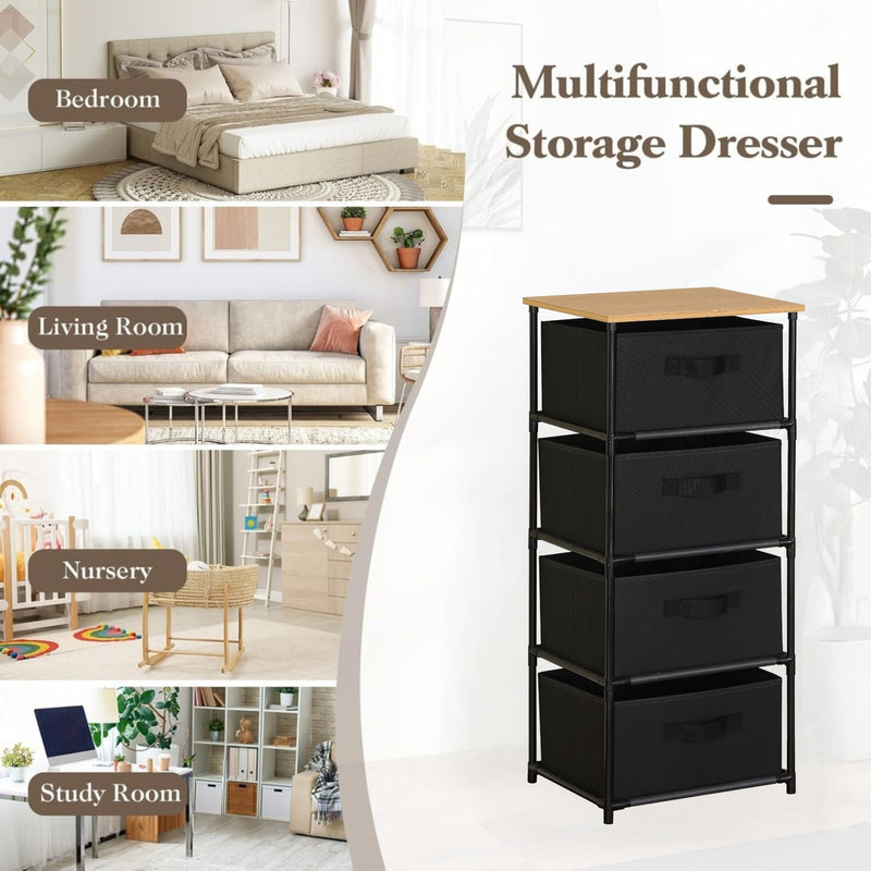 4 Drawer Storage Dresser, Steel Frame, Black, Rustic - additional product view