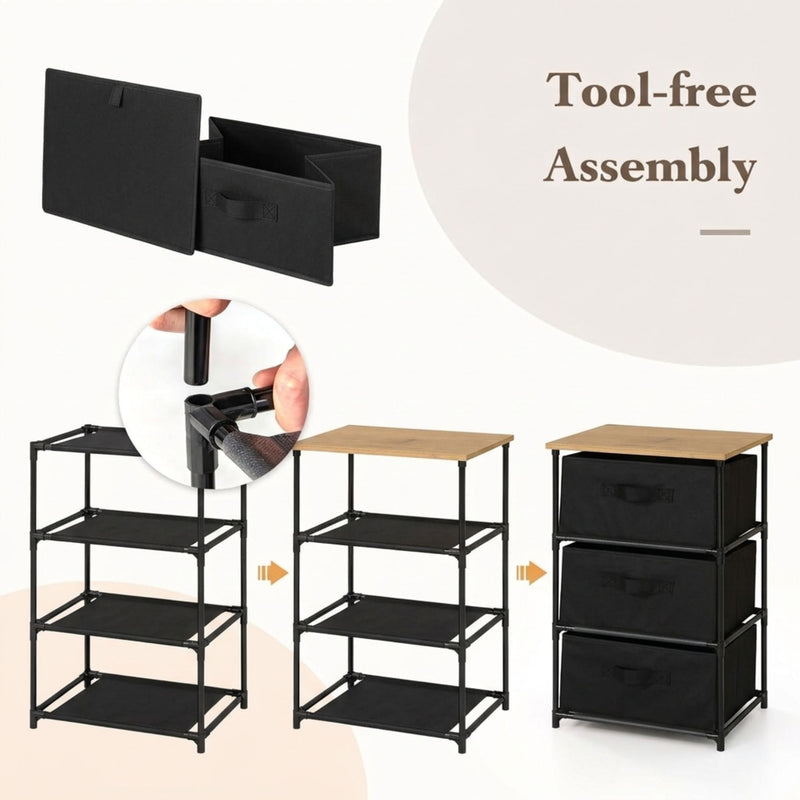 4 Drawer Fabric Storage Dresser - Steel Frame - Rustic