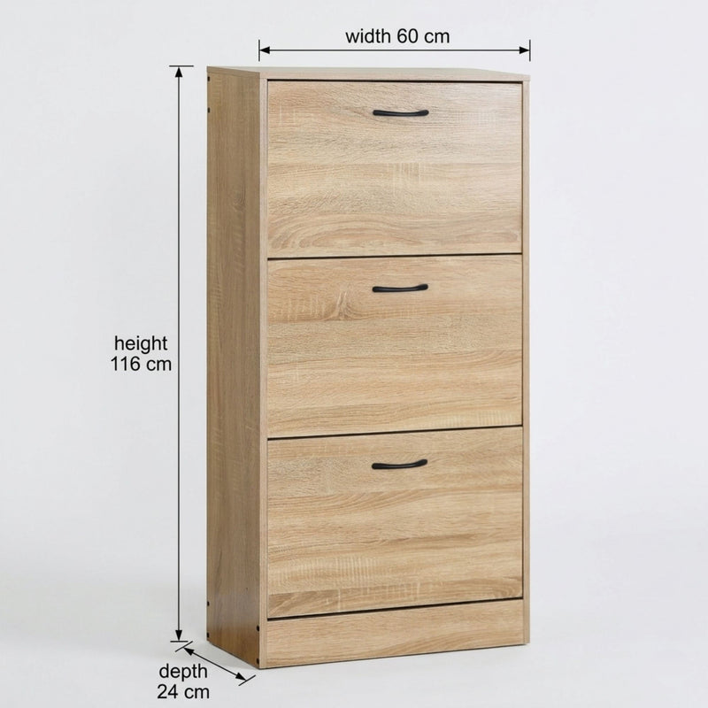 3 Flip Drawer Shoe Cabinet, Hidden Storage, Oak, Modern - detail view