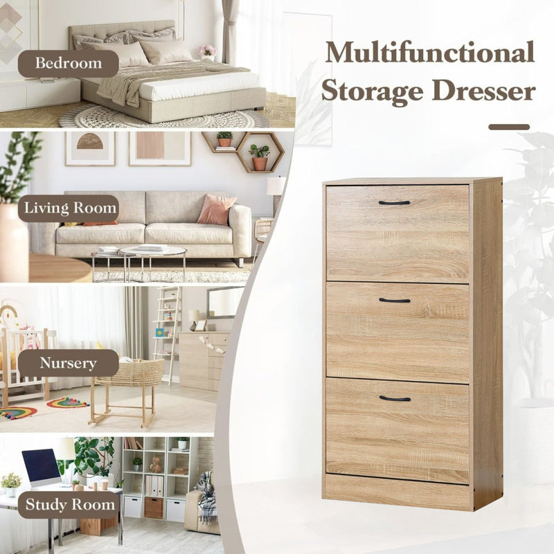 3 Flip Drawer Shoe Cabinet, Hidden Storage, Oak, Modern - size and scale view