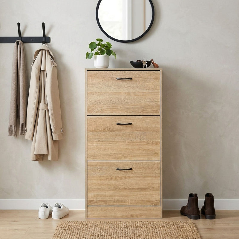 3 Flip Drawer Shoe Cabinet, Hidden Storage, Oak, Modern - additional product view